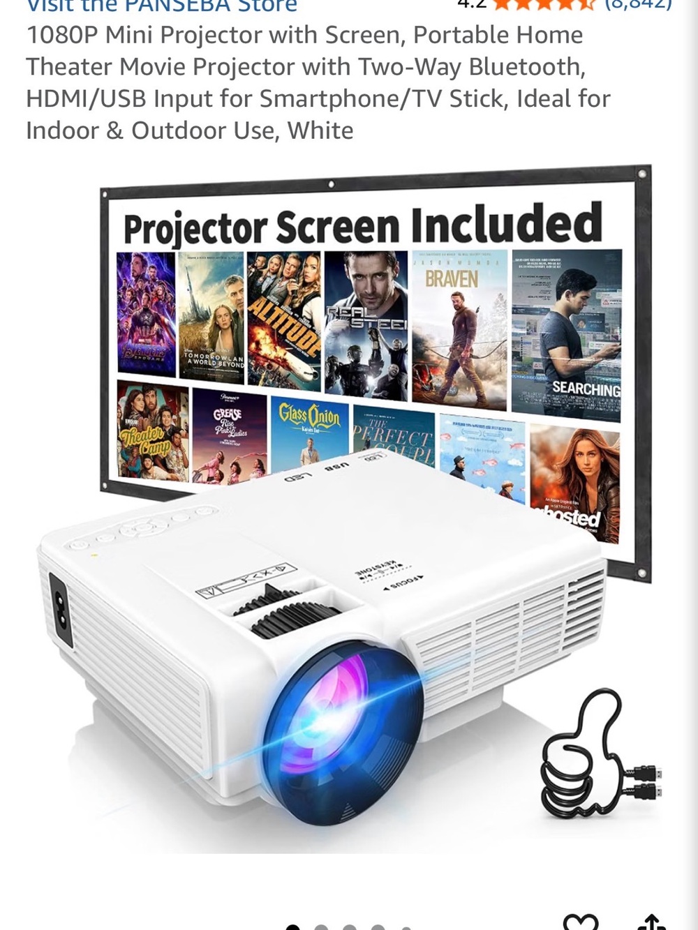 Portable Projector with Screen - White